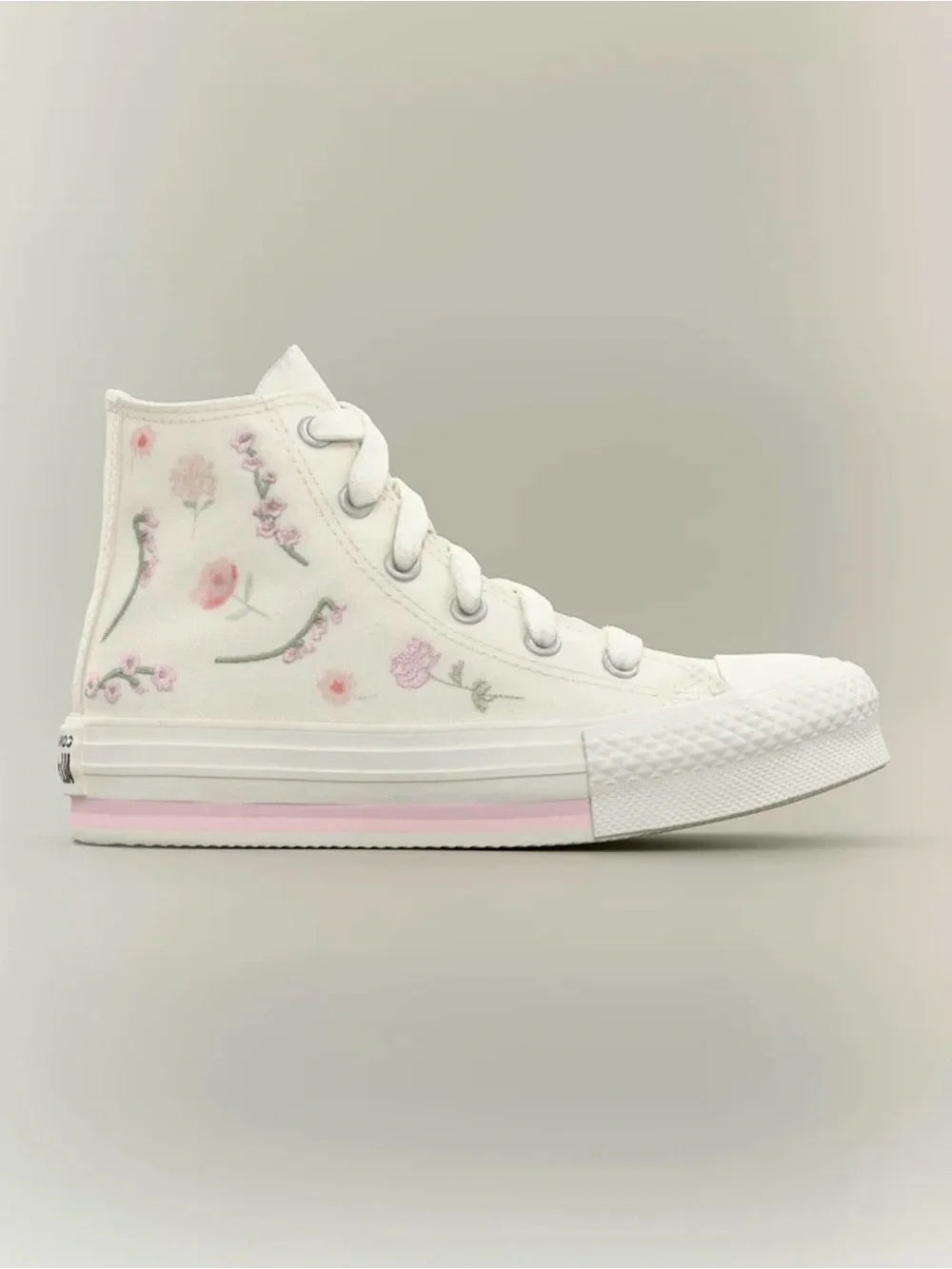 Converse White High-Top Sneakers with Pink Floral Accents